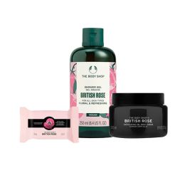 The Body Shop British Rose Shower Gel ,Exfoliating Scrub & Soap Combo