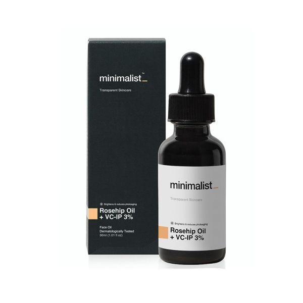 Minimalist Pure Rosehip Oil with Vitamin C Face Serum for Glowing Skin, Skin Brightening & Reducing Sun Damage(30ml)