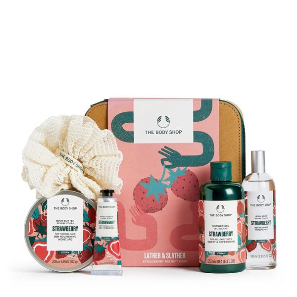 The Body Shop Strawberry Shower Gel, Body Butter, Hand Cream, Body Mist and Small Remie Lily Gift Set