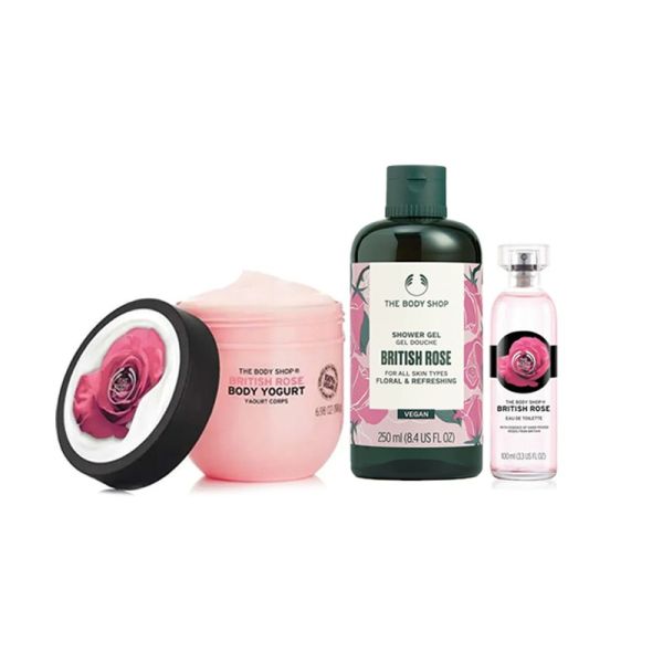 The Body Shop British Rose Shower Gel+Body Yogurt +Edt Combo