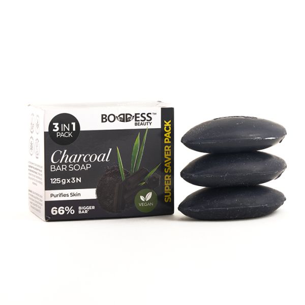 Boddess Charcoal Bar Soap Pack of 3 (125g X 3)375g