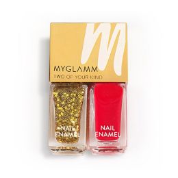 Myglamm Two Of Your Kind Nail Enamel Duo Glitter Collection-High On Drama(10ml)